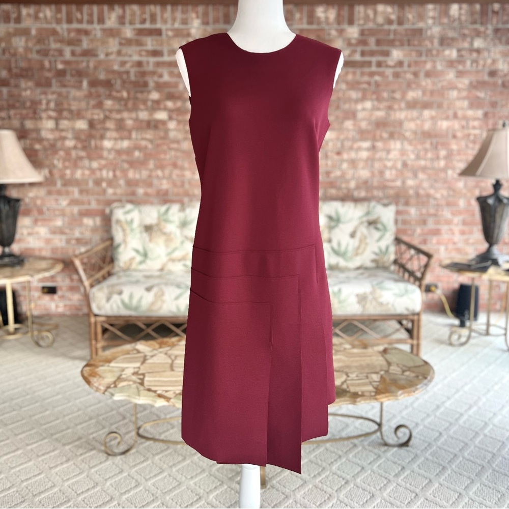 Samuel Dong Dress Textured Stretch Knit Burgundy Asymmetrical Sheath Mini 6